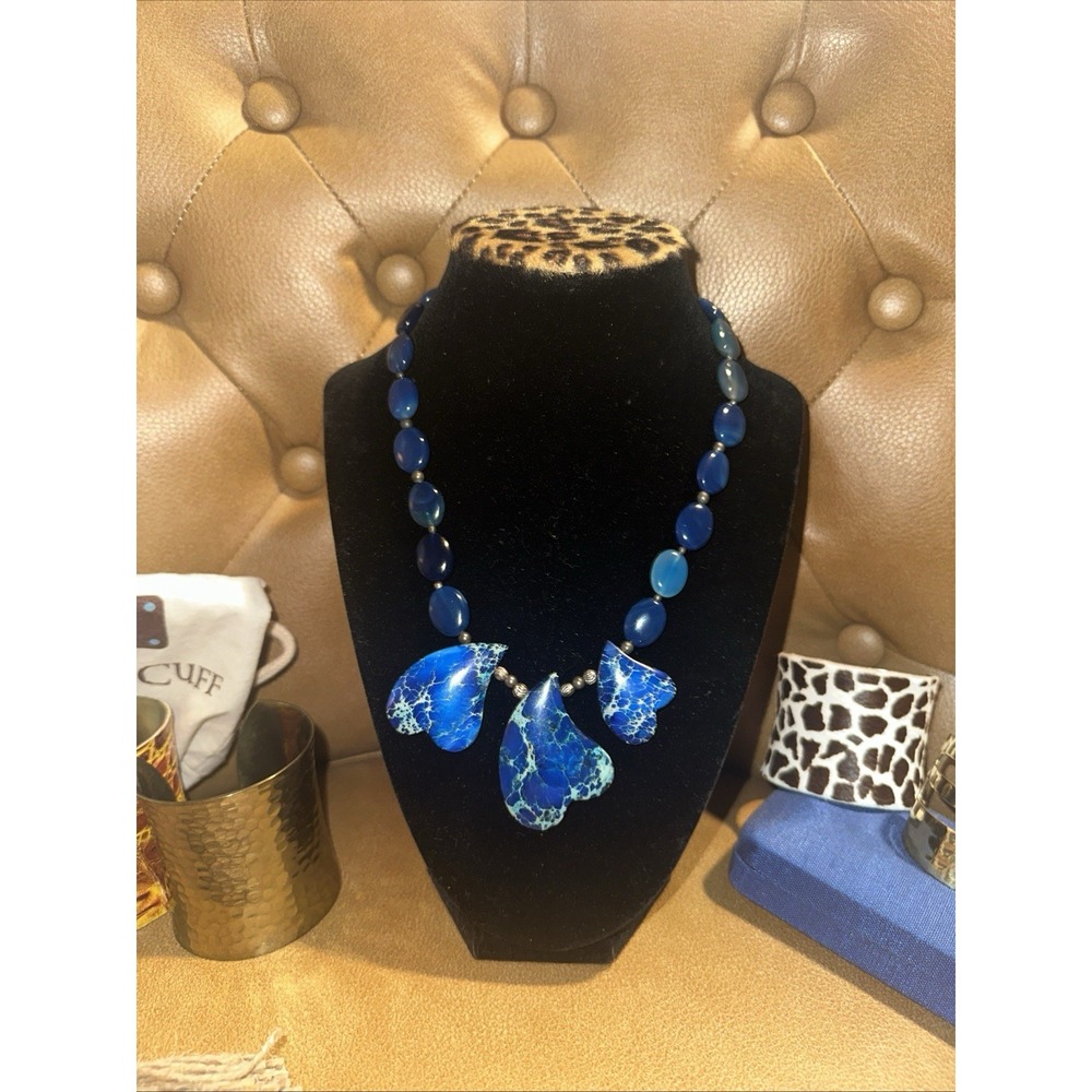 Blue Lave Agate Gemstone & Agate Bead Necklace 16"